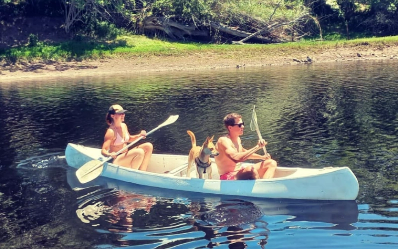 Casais remam em Buffalo Bay cercada por natureza