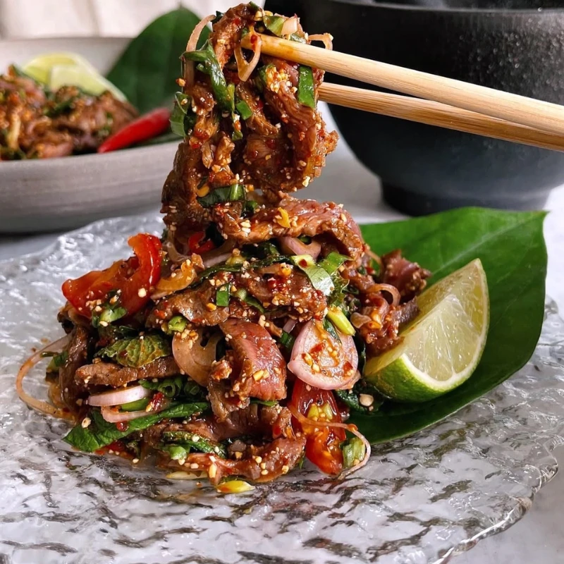 Nam Tok é salada de carne grelhada com ervas