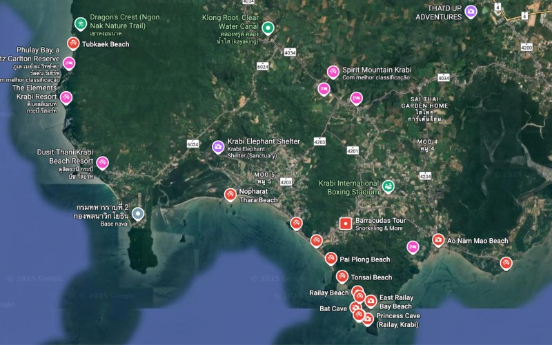 Praias de Krabi se dividem em tipos visíveis no mapa