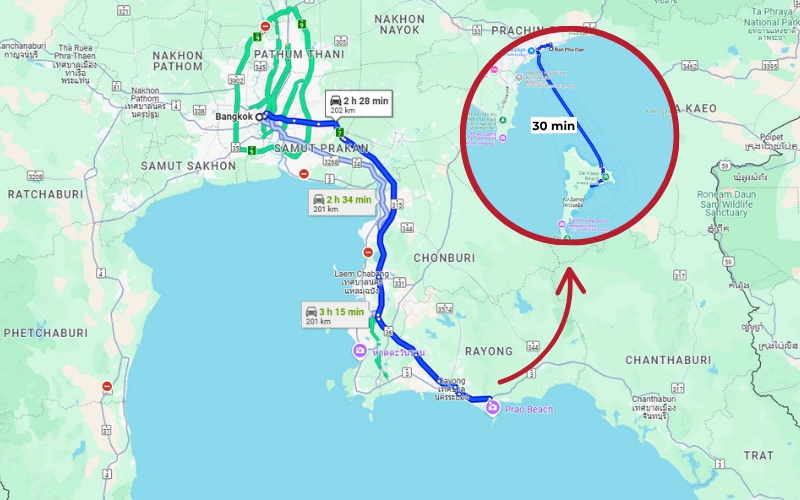 Pegue ônibus ou carro até Ban Phe e balsa a Koh Samet